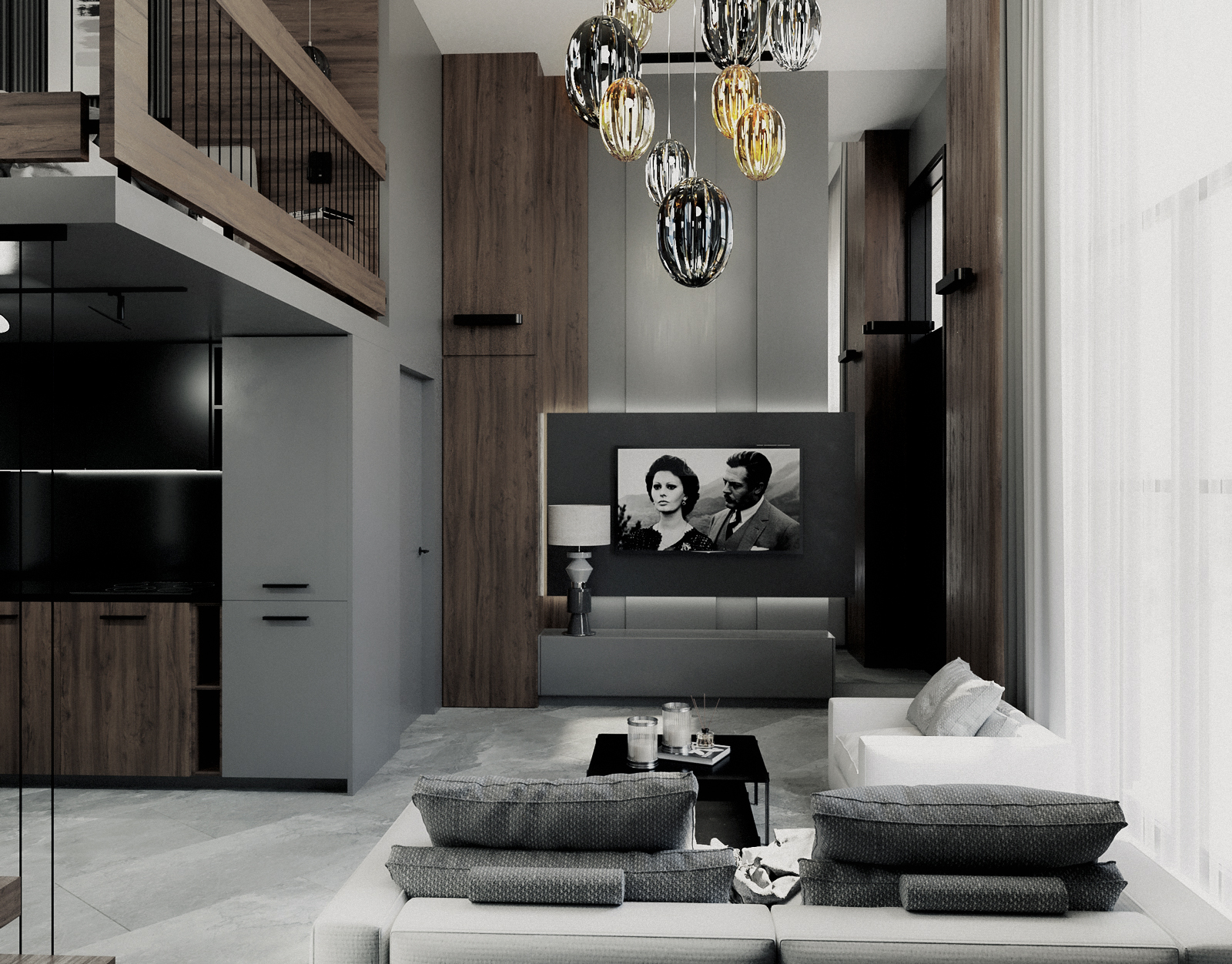 Final interior view of the duplex apartment. Vista finale dell'appartamento duplex.